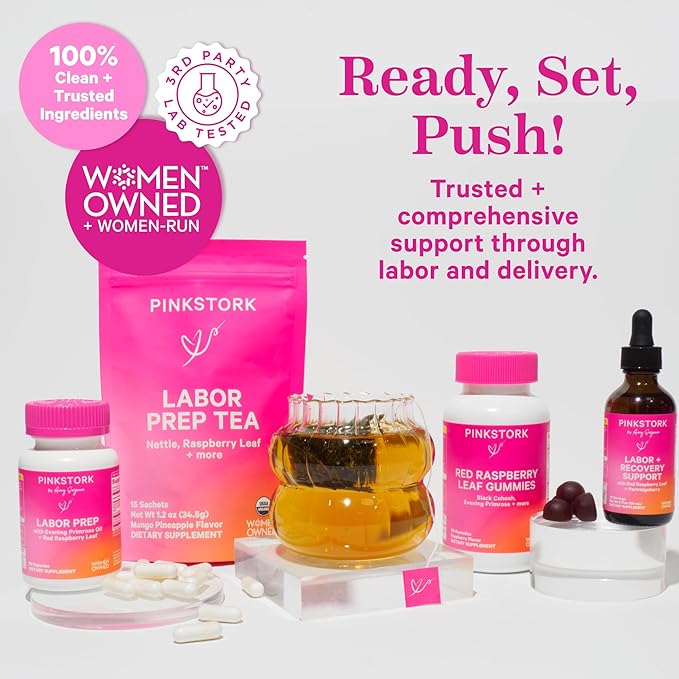 Pink Stork Organic Red Raspberry Leaf Labor Prep Tea - Mango-Pineapple with Nettle, and Moringa - Third Trimester Pregnancy Tea - Labor and Delivery Essentials for Women, 30 Cups - Bloomnest