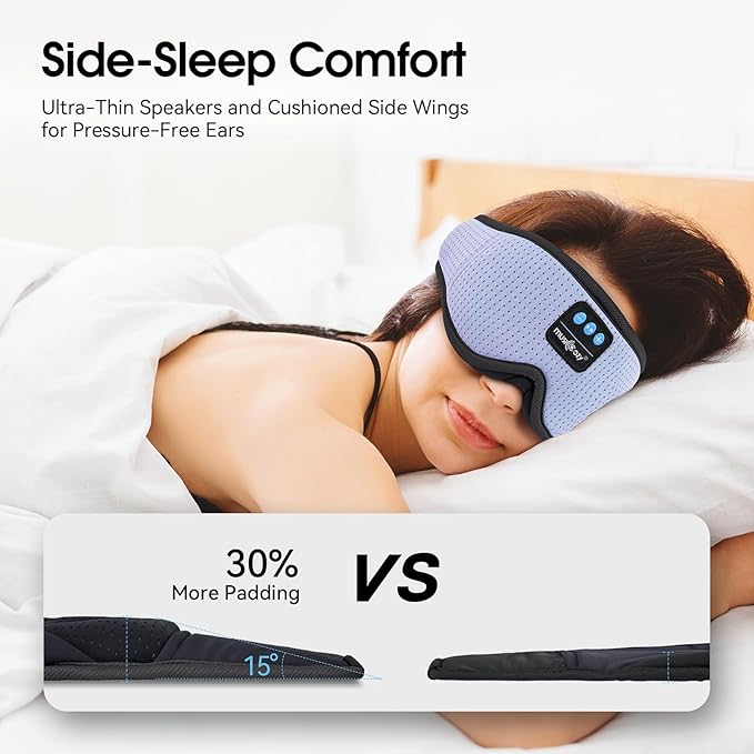 MUSICOZY White Noise Sleep Mask Headphones with 16 Soothing Sounds, Bluetooth Sleep Mask 3D Wireless Music Sleeping Headphones for Side Sleeper - Bloomnest