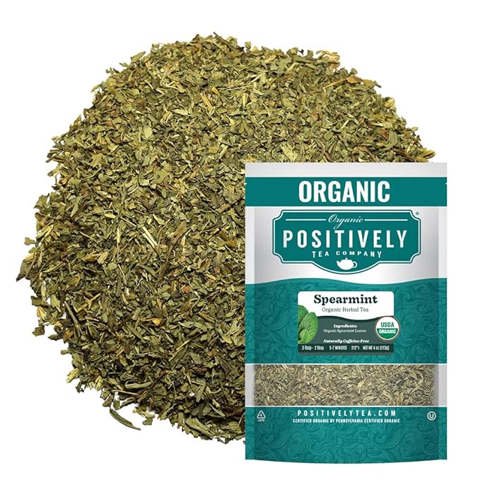 Organic Positively Tea Company, Spearmint Leaf Herbal Tea, Loose Leaf, 4 Ounce - Bloomnest