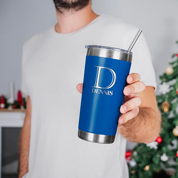 Personalized Tumbler with Engraved Name - 12 Designs, 20 Oz Coffee Tumbler with Slider Lid, Royal Blue, Double Wall Insulated - Custom Gift for Men, Women - Bloomnest