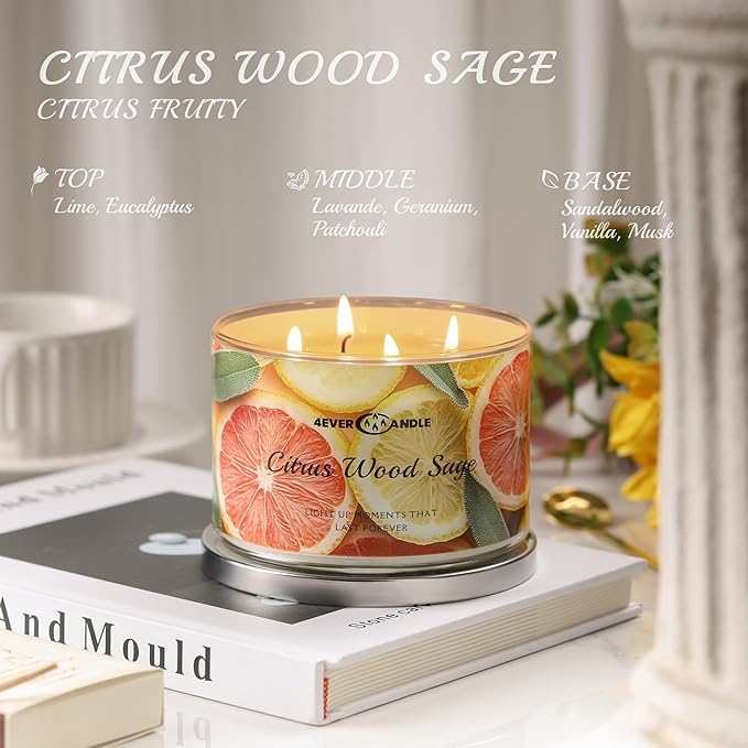 Soy Wax Blend Candle for Home, 4-Wick Candles in Citrus Wood Sage, Aromatherapy Candles Gift for Parties, Relaxing, Over 50 Hours of Burn Time, 18oz - Bloomnest