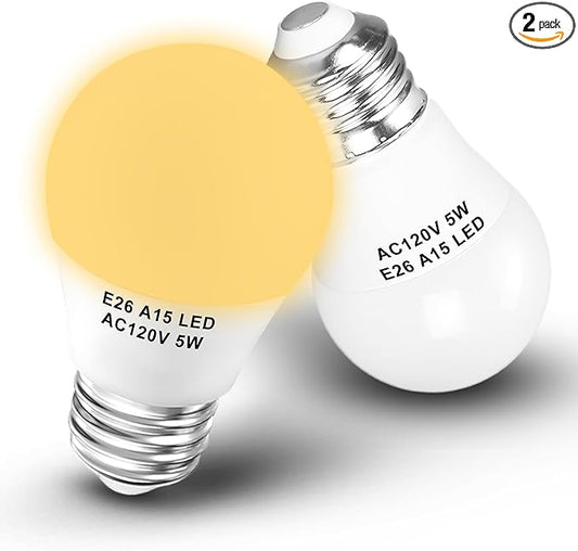 5W 120V A15 LED Nightlight Bulb 2700K Soft Warm White 40Watt Equivalent E26 Medium Base LED Energy Saving Household Bulbs for Bedroom Living Room Patio Porch Ceiling Fan Lighting, Non-Dimmable, 2 Pack - Bloomnest