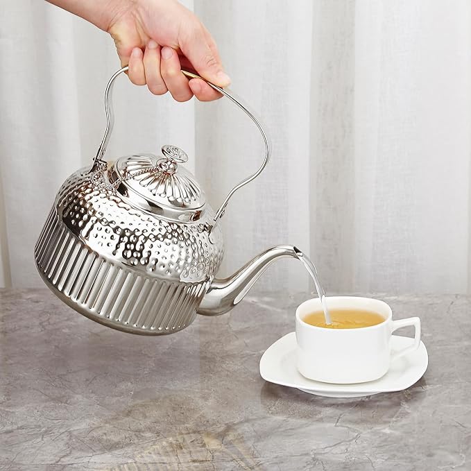 SANQIAHOME Antique 1.5L (50Oz) Stainless Steel Teapot with Infuser Silver - Bloomnest