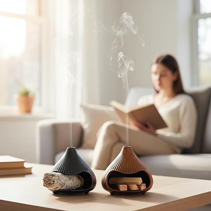 Retro Ceramic Palo Santo Holder, Sage Smudge Burner, Mini Fireplace Mount Fuji Chimney Incense Ash Catcher, Boho Zen Meditation Home Decor Gift (Rustic Brown) Bloomnest