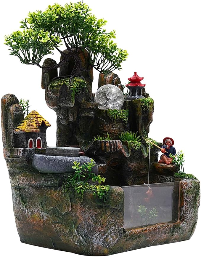 Tabletop Rockery Fountain Atomizing Desktop Humidifier with Rockery & Bonsai Mini Desktop Small Indoor Relaxation Fountain Waterfall for Office, Home, Bedroom Desk Decoration - Bloomnest