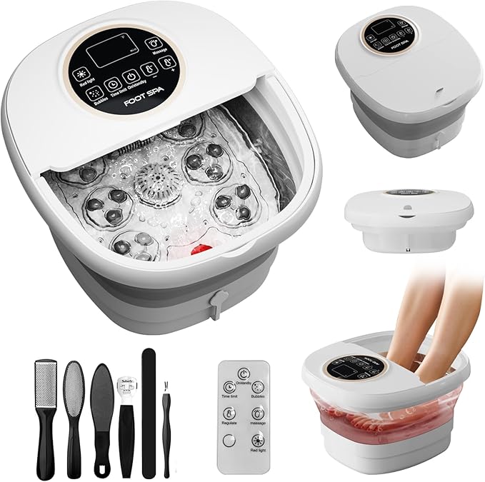 Electric Pedicure Foot Spa with Bubble and Heat,Collapsible Foot Soaking Tub with Remote Control,Pedicure Tools for Feet and Automatic Foot Massager,Foot Bath Soak Tub - Bloomnest