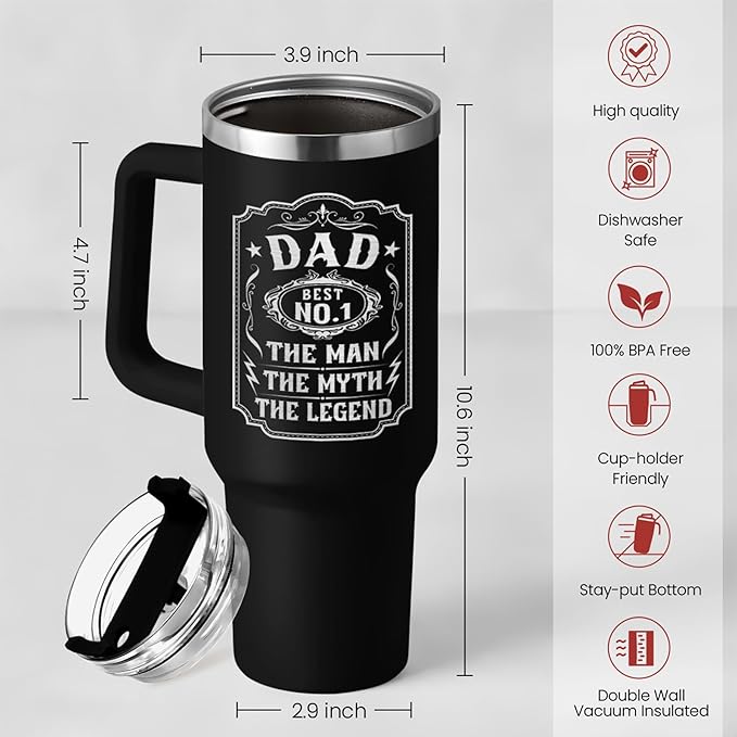 SANDJEST Dad 40 oz Stainless Steel Insulated Tumbler With Handle & Straw Lid for Dad on Fathers Day, Birthday, Christmas or Valentine's Day - Bloomnest