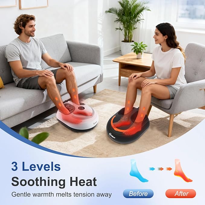 Foot Massager with Heat Shiatsu Feet Massage Machine Deep Kneading Relief for Plantar Fasciitis Air Compression 3 Heat Levels, Relax for Home Office Use, Christmas Gifts for Women Mom Dad White - Bloomnest