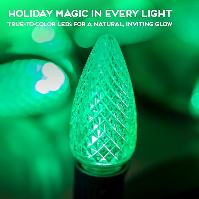 HLO Lighting Set of 500 Green C9 Faceted LED Christmas Light Bulbs for Indoor & Outdoor Use | Durable Replacement Bulbs - Bloomnest
