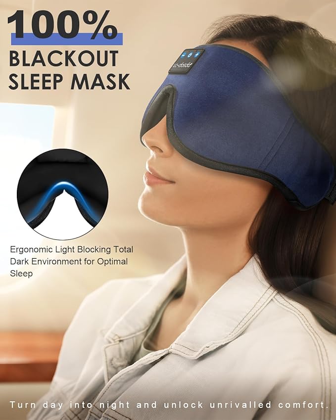 LC-dolida Sleep Headphones, Sleep Mask Bluetooth Wireless Music Eye Mask, Sleeping Headphones for Side Sleepers Sleep Mask with Bluetooth Headphones Ultra-Thin Stereo Speakers Perfect for Sleeping - Bloomnest