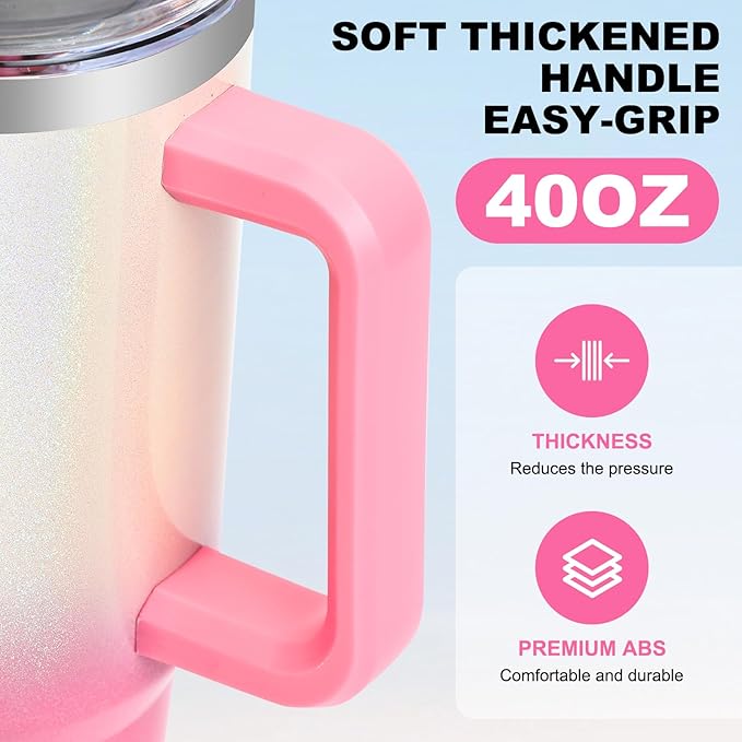 40 oz Tumbler with Handle and Flip Straw Lid, Vacuum Insulated Leak Proof Double Walled Stainless Steel Glitter Travel Mug Tumblers, Maintains Cold Ice and Heat for Hours(White Pink Gradient) - Bloomnest