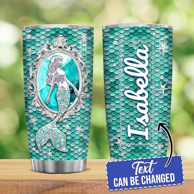 winorax Mermaid Gifts For Women Girls Personalized Mermaids Tumblers Jewelry Drawing Stainless Steel Insulated Coffee Mug Cup With Lid 20oz 30oz Birthday Christmas Mothers Day Custom Tumbler Gift - Bloomnest