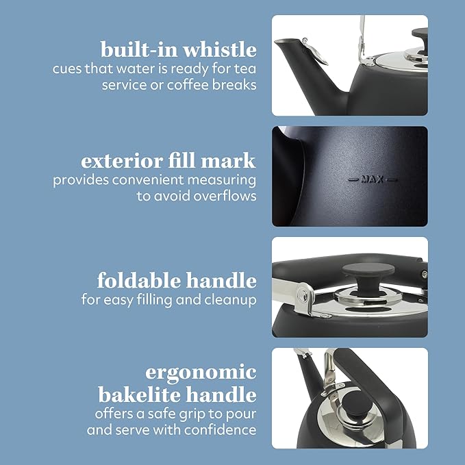 Sur La Table Kitchen Essentials Large 2 QT Heavy Gauge Stainless Steel Tea Kettle - Matte Black - Bloomnest