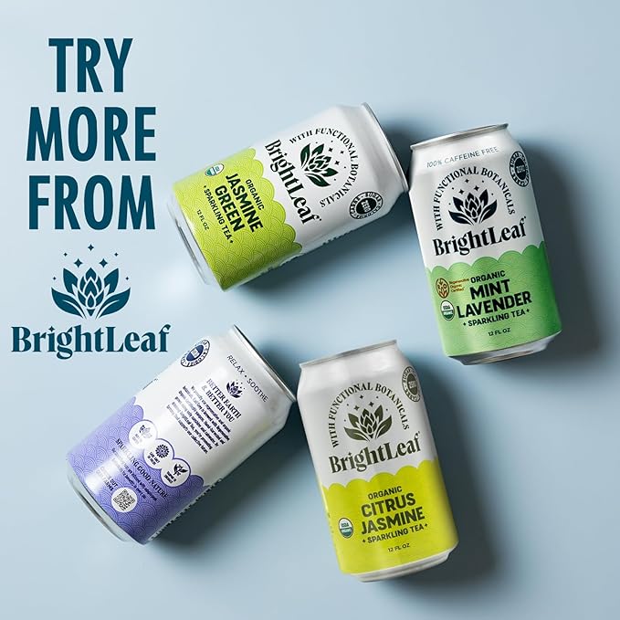 BrightLeaf Regenerative Organic Sparkling Tea, Chamomile Lavender 12 oz Cans (Pack of 12) – Zero Sugar & Zero Calories – Organic Herbal Tea Drink – Mood-boosting ingredients – Craft Brewed Botanical Beverage - Bloomnest