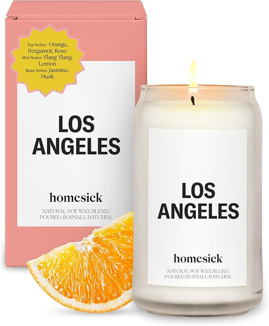 Homesick Scented Candles for Home (Los Angeles) - 13.75 oz Long-Lasting Soy Wax Jar Candle for Women & Men for All Occasions, 60-80 Hours Burn Time - Notes of Orange, Bergamot & Rose - Bloomnest
