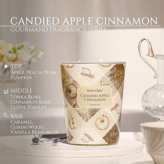 HomeLights 3-Wick Candles for Home Scented - 34oz Soy Wax Blend Candle Long-Lasting Fragrance, Rustic Modern Home Decor and Housewarming Gifts, Candied Apple Cinnamon - Bloomnest
