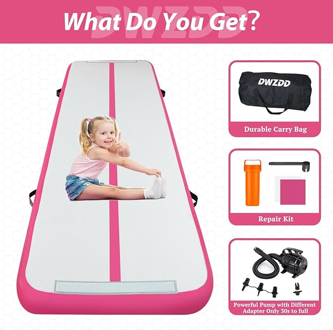 Dwzdd Gymnastics Air Mat 10ft/13ft/16ft/20ft Tumbling Mat Inflatable Gymnastics Tumble Track for Home/Gym/Training/Cheerleading/Water with Electric Pump