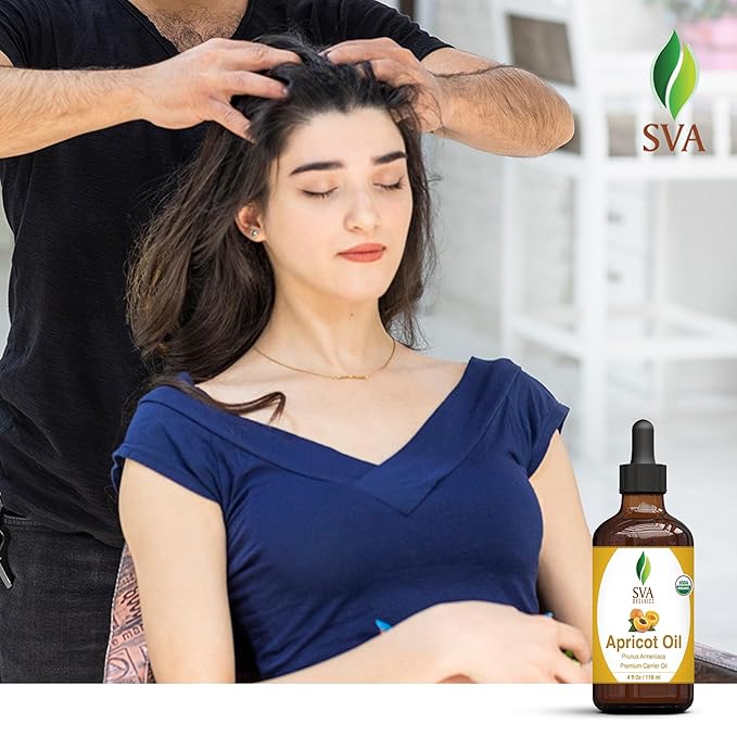 SVA Apricot Seed Oil Organic - 4 Fl Oz – 100% Natural Cold Pressed Organic Apricot Oil - for Face, Skin Care, Hair Care, Scalp Massage & Body Massage – Carrier Oil with Dropper - Bloomnest