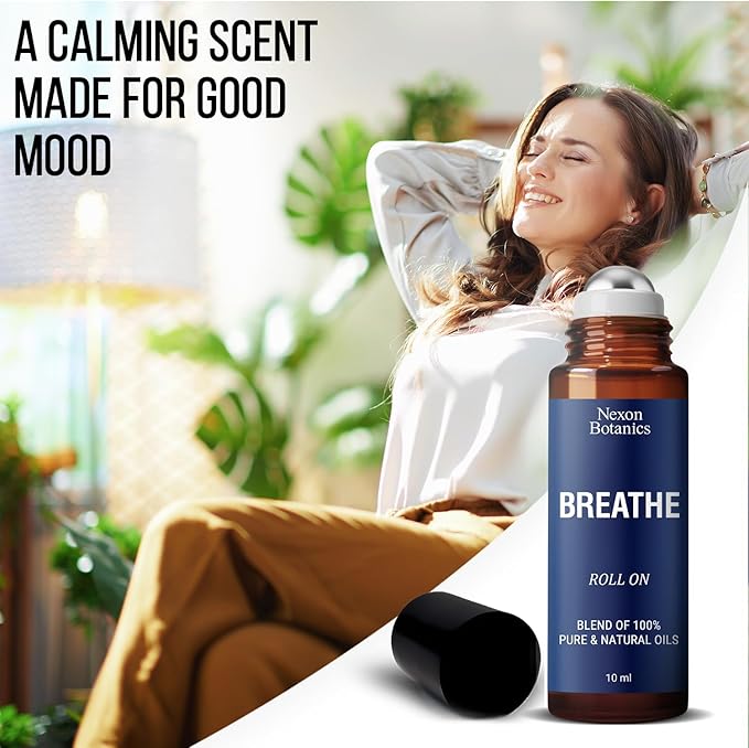 Breathe Essential Oil Roll-On Blend 10 ml - Pure Eucalyptus, Peppermint & Rosemary Oils Roller for Clear Breathing & Respiratory Support - Nexon Botanics - Bloomnest