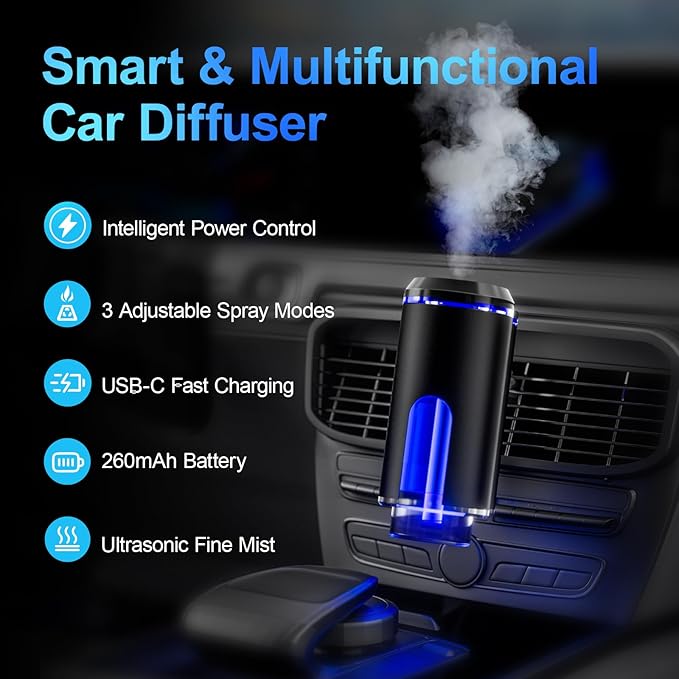 Smart Car Air Freshener Diffuser – Auto On/Off Aromatherapy Diffuse with 3 Scent Modes, USB Rechargeable, Vent Clip, Long-Lasting Essential Oil Refills – Stylish Automobile Decor, Car Accessory& Gift - Bloomnest
