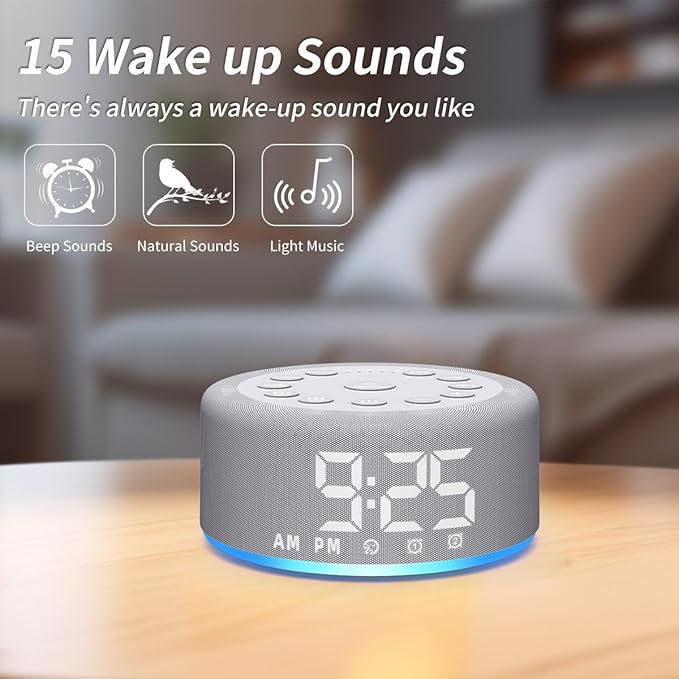 Sound Machine Alarm Clock Brown Noise White Noise Machine Night Light with Dual Alarms Backup Battery 30 Sleeping Sounds for Baby Kids Adults 32 Level Volume 5 Timers 15 Wake Up Sounds Memory Function - Bloomnest