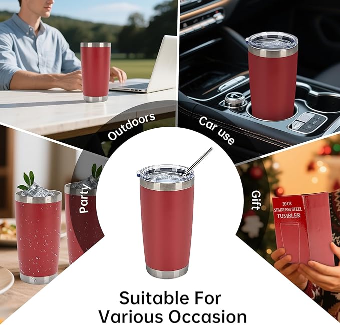 IEOVIEE 32 Pack, 20oz Stainless Steel Bulk Tumblers with Lids and Straws, Double Wall Insulated Travel Mug, Durable Powder Coated Tumbler Bulk Cup for Cold and Hot Drinks(Red) - Bloomnest