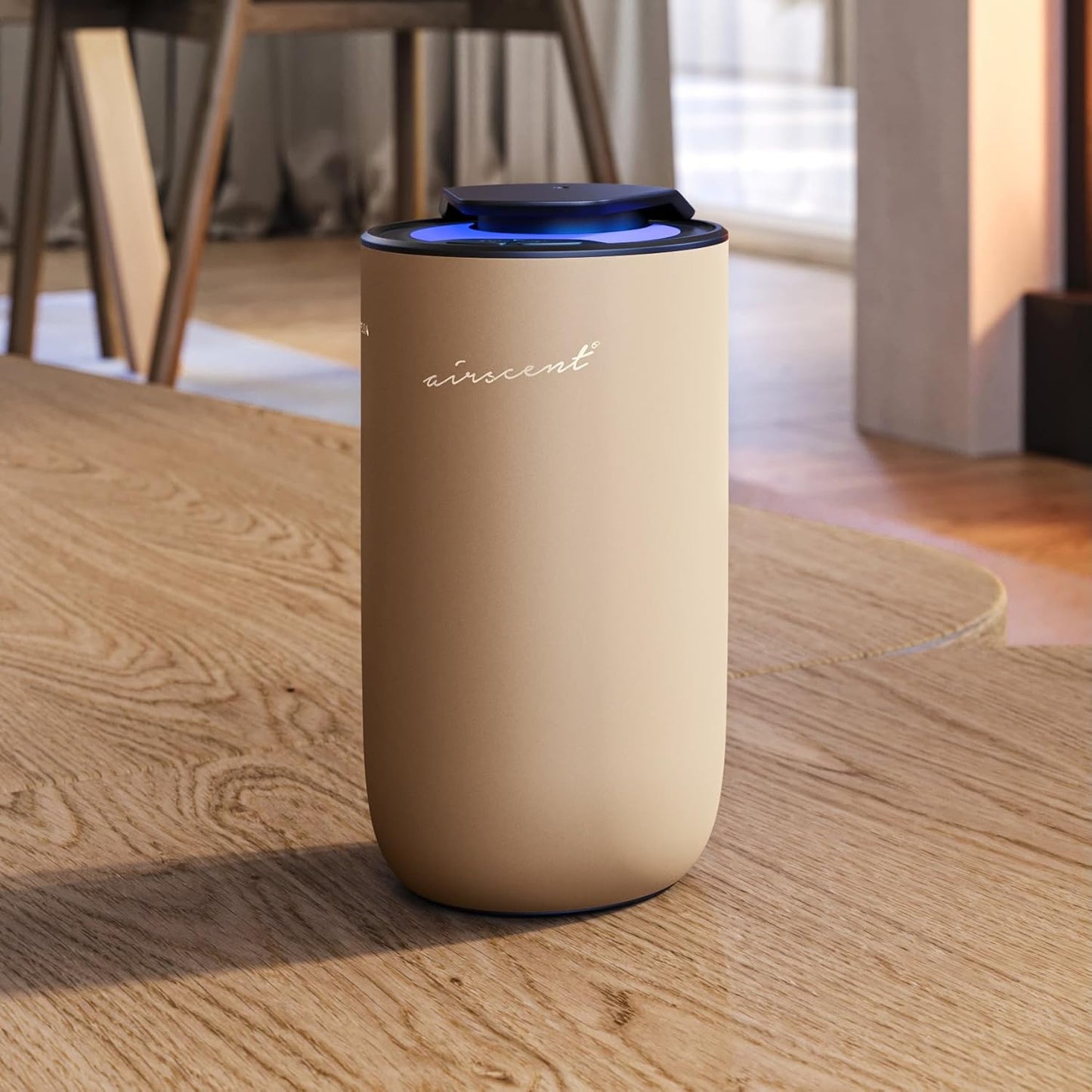 The AirScent Mini Waterless Diffuser for for Homes, Offices, Spas and Hotels - Gold Finish - Fragrance Oil Aromatherapy Diffuser for Aesthetic Scenting -15 mL Capacity - Night Light Feature