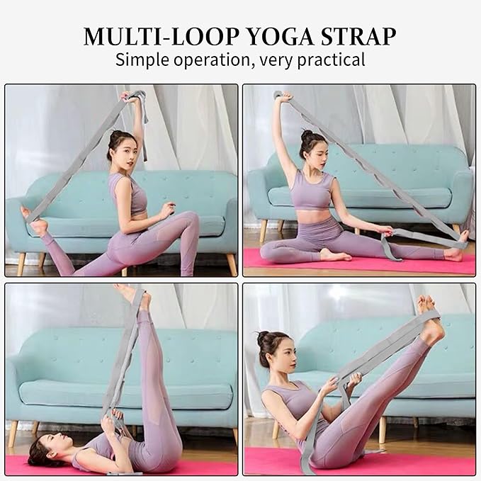Stretching Strap Yoga Strap, 10 Loops Non-Elastic Stretch Bands Helps Women and Men Improve Flexibility for Home Workout, Physical Therapy, Pilates, Exercise, Dance, Comes with Door Anchor - Bloomnest