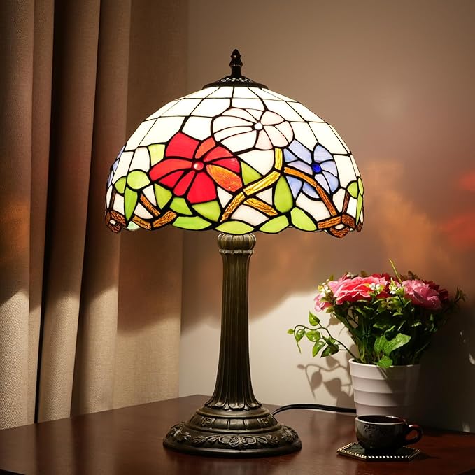 Tiffany Lamp Stained Glass lamp Bedside Table Lamps for Living Room Bedroom Dorm Kitchen Home Decor Festival Birthday Gift,12 inches Morning Glory - Bloomnest