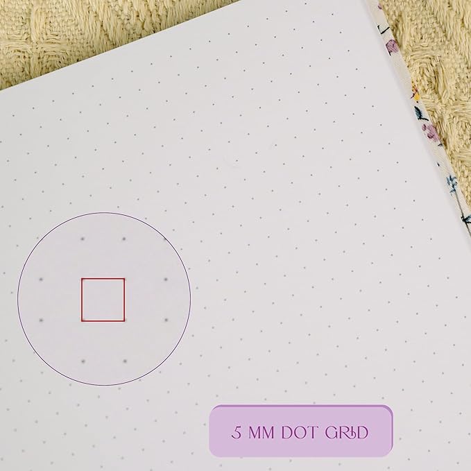 TIEFOSSI Dotted Journal Notebook, Dot Grid Notebook for Women Men, Fabric Flower Journal, 160 GSM Thick Paper, 160 Numbered Pages, 8 x 8 Square Diary - Bloomnest