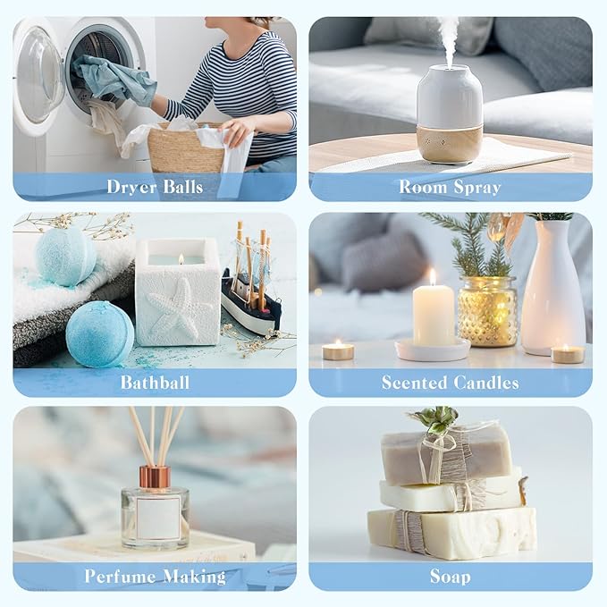 Clean Essential Oils Set, Laundry Collection Essential Oils Set, Pack of 6 Fragrance Oil for Diffuser for Home, Use with Wool Dryer Balls Scents - Fresh Linen, Clean Breeze, Eucalyptus and Cotton - Bloomnest