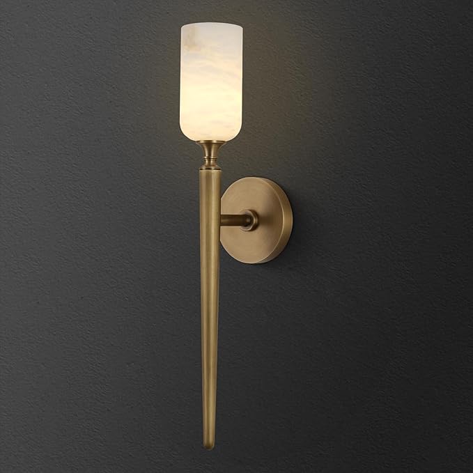 Alabaster Wall Sconce 22in Antique Brass Sconces Wall Lighting, Imported in Spain Natural Alabaster, Bathroom Sconce Gold Sconces Wall Decor, for Living Room Dining Room Hallway Bedside Staircase - Bloomnest