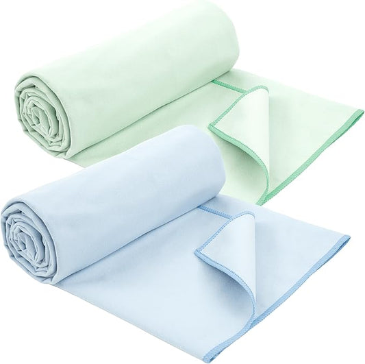 S&T INC. Yoga Mat Towel, Quick Dry Towel, Soft and Absorbent for Gym, Pilates, and Hot Yoga Mat, 2 Pack, 26.5 inches x 72 inches, Microfiber, Blue & Sage Green - Bloomnest
