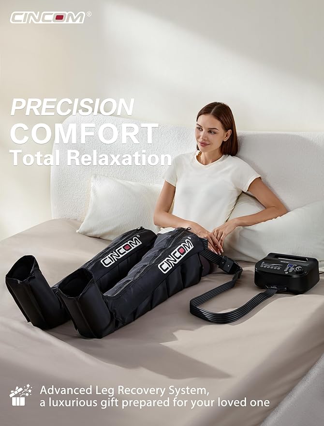 CINCOM Air Compression Recovery System - 6-Zone Professional Dynamic Pressure Leg Massager Boots for Circulation Improvement & Muscle Recovery, Compression Therapy for Athletes, FSA-HSA Eligible - Bloomnest