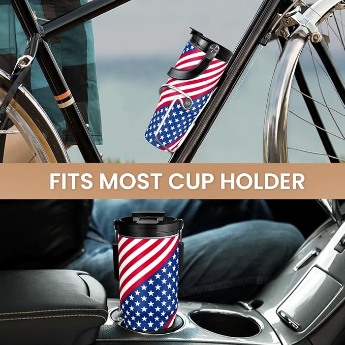 SANDJEST American Flag Tumbler with Handle 30oz, Stainless Steel Insulated Flip Straw Tumblers Coffee Travel Mug Cup, USA America Gifts for Women Men for Birthday Christmas - Bloomnest