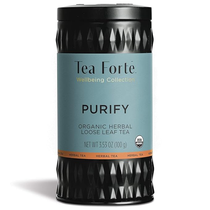 Tea Forte Purify Premium Organic Loose Leaf Caffeinated Herbal Tea Blend Canister, Makes 35-50 Cups - Bloomnest