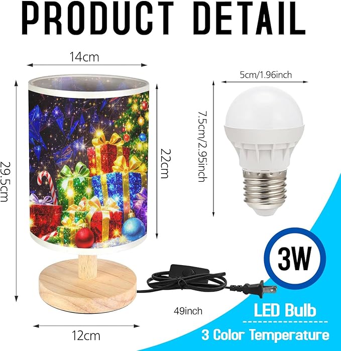 Christmas Tree Table Lamp LED 3-Color Pressed Bedside for Merry Christmas, Christmas Tree Shade Christmas Table Lamp with Wood Base for Bedroom Living Room Desk Office - Bloomnest