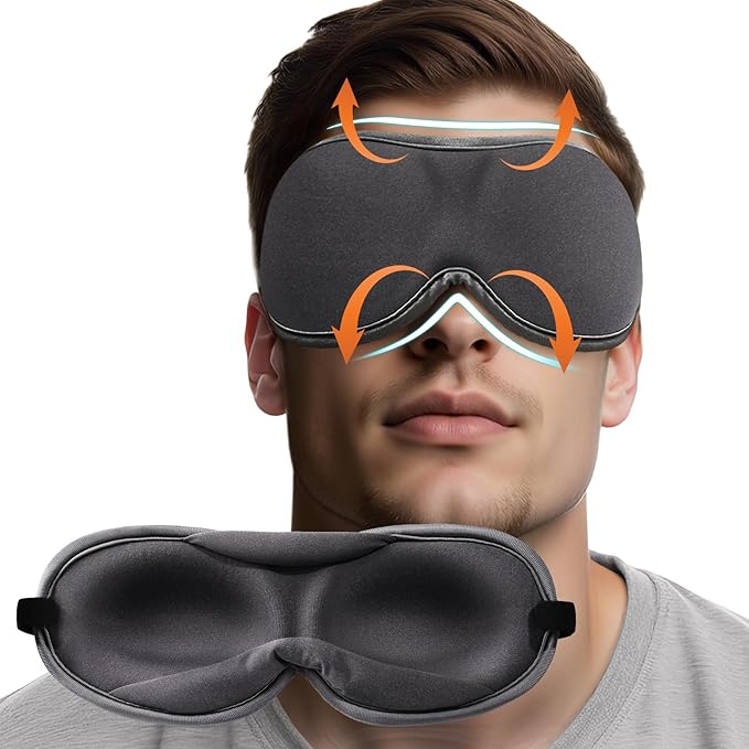 Ultra-Thin 3D Sleep Mask for Side Sleepers, Men, Women, Lash Extensions – Soft, Breathable and Lightweight Blackout Sleeping Eye Mask for Travel, Naps, Airplane, Adjustable, Mens (Gray) - Bloomnest