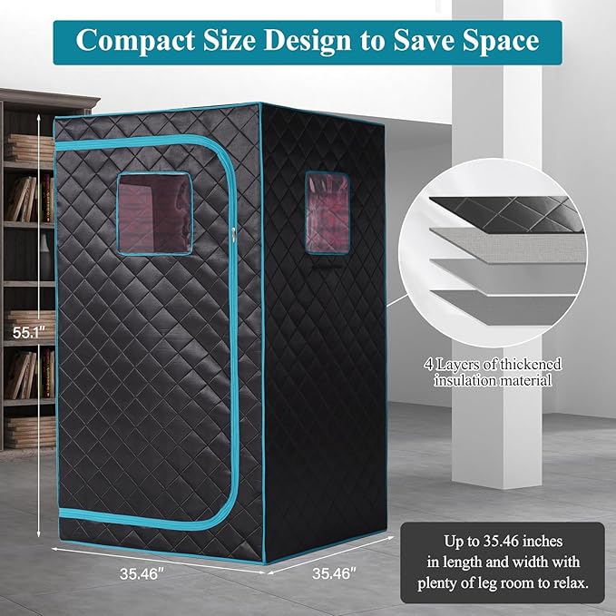 Smartmak Portable Infrared Sauna Box for Home with 660nm Red Light Therapy Lamp, Full Body Dry Sauna Tent, Personal Saunas with 6 Carbon Fiber Panels, Foot Pad, Foldable Chair for Body Recovery Smartmak