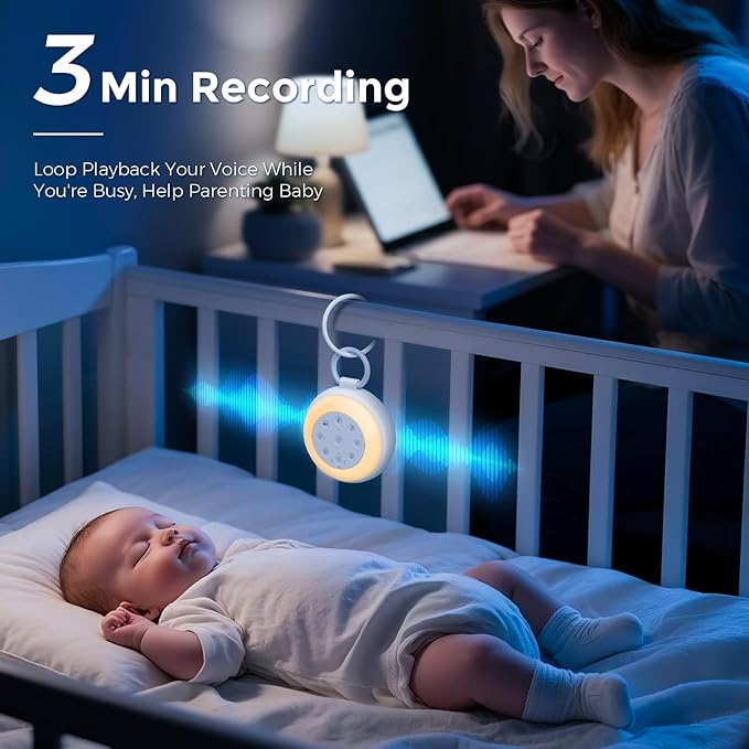 Sizi Sleep Sound Machine for Baby, Portable White Noise Sound Machine with Night Light, 3min Voice Record, 24 Soothing Noise Sounds Therapy, 3 Auto-Off Timer with Memory Fuction, Baby Shower Gifts - Bloomnest