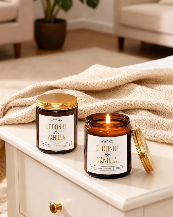 AOOVOO Coconut Vanilla Candles - 18 oz Scented Candles, Aromatherapy Candle, Soy Candle for Home Scented - Bloomnest