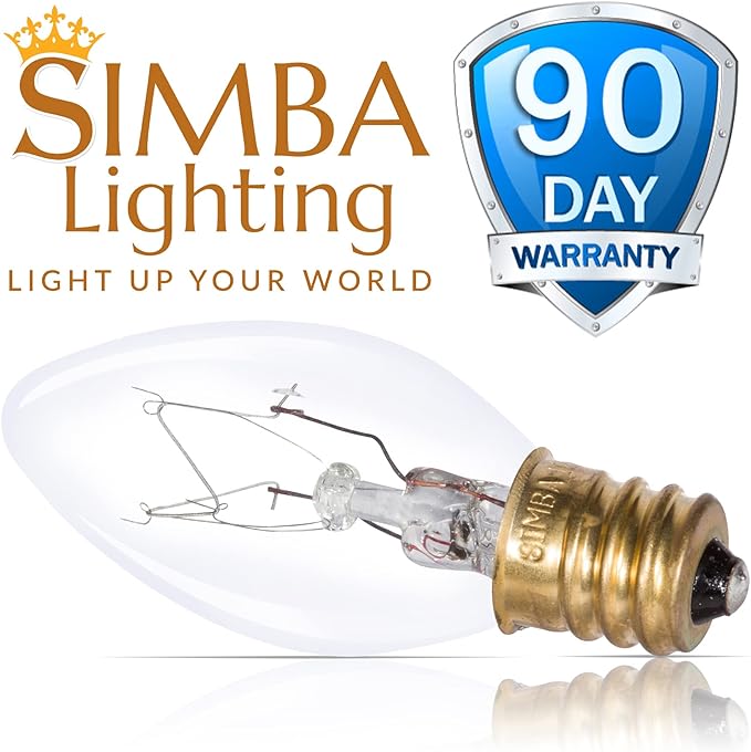 Simba Lighting C7 15W Replacement Bulb (12 Pack) for Himalayan Salt Rock and Basket, Plug In Aromatic Wax Warmer, Night Light, Clear Candle Shape, 120V, E12 Candelabra Base, Dimmable, 2700K Warm White - Bloomnest