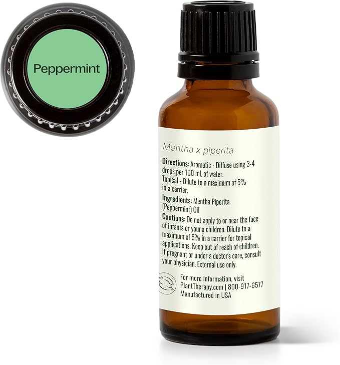 Plant Therapy Peppermint Essential Oil 30 mL (1 oz) 100% Pure, Undiluted, Natural Aromatherapy for Diffuser & Topical Use, Relaxation, Digestion, Respiratory, & Massage, Peppermint Oil for Skin & Hair PlantTherapy