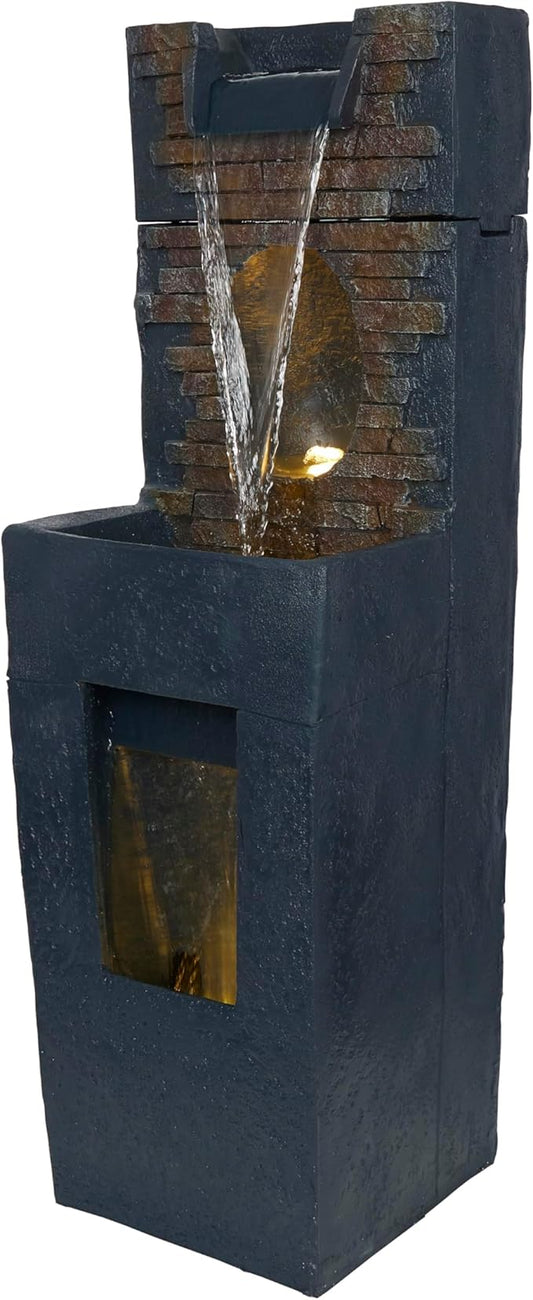 Alpine Corporation TZL398 40" Stone Wall Cascading Fountain with LED Lights, Elegant Outdoor Water Feature for Garden, Patio, Backyard & Home Decor, Relaxing Waterfall Fountain, Gray - Bloomnest