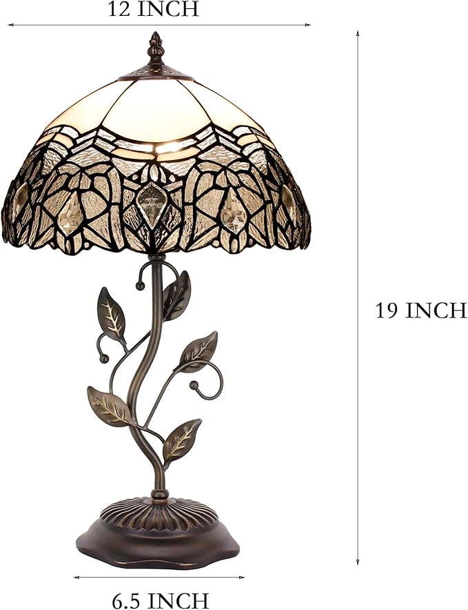 Tiffany Lamp Table Lamp Stained Glass Desk Lamps 12X12X19 Inches Reading Light Decor Bedroom Living Room (White Crystal Style) - Bloomnest