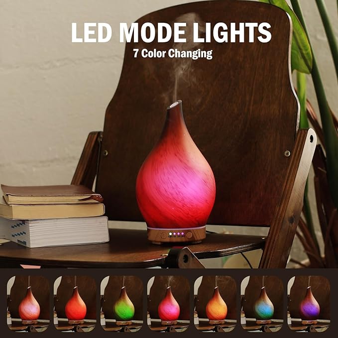 Porseme 150ml Essential Oil Diffuser Glass Color Changing Aroma Air Diffusers Aromatherapy Ultrasonic Cool Mist Humidifier 6 Running Hours Waterless Auto-Off for Sleeping Yoga Office Spa (Caramel) Porseme