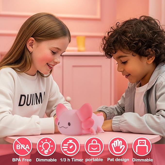 Tremdwoto Axolotl Night Light, 7 Colors Changing Cute Night Light for Kids with Dimmable & Timer,Lovely Rechargeable Novelty Nursery Light,Baby Room Decor,Axolotl Gifts for Girls and Boys - Bloomnest