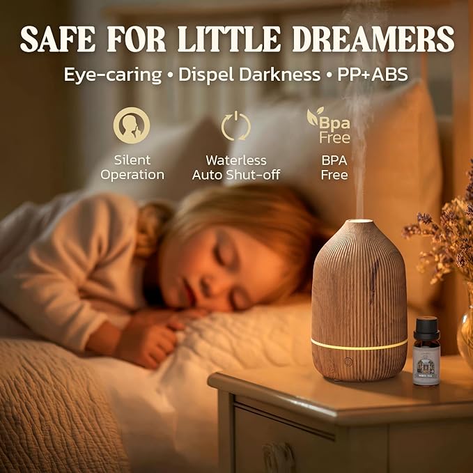 Essential Oil Diffuser, 100ml Aromatherapy Diffuser, Mini Ultrasonic Diffuser for Essential Oil, Home, Office, Cool Mist Humidifier with 7 Led Light, Auto Shut-Off, Wood Grain - Bloomnest