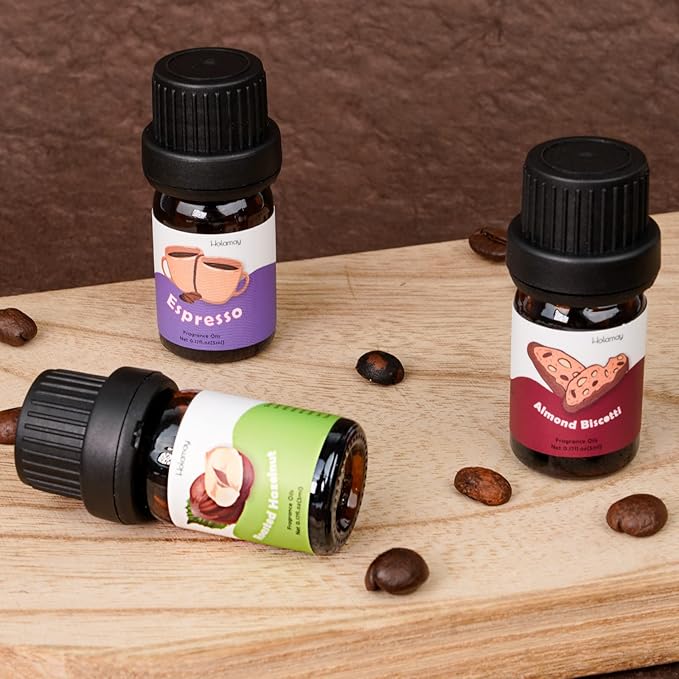 Fragrance Oil for Candle & Soap Making, Holamay Coffee Shop Set, Premium Aromatherapy Essential Oils for Diffusers for Home - Espresso, Cafe Mocha, Chocolate, Almond Biscotti and More, 10 x 5ml - Bloomnest