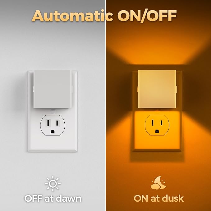 DORESshop LED Night Lights Plug into Wall [2 Pack], Plug in Nightlight, 3 Level Brightness Adjustable Night Light, Dusk to Dawn Sensor, Nightlights for Adults, Bedroom, Bathroom, Hallway, Amber - Bloomnest